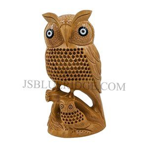 Wooden Handmade Carved Owl Statue (8inch)